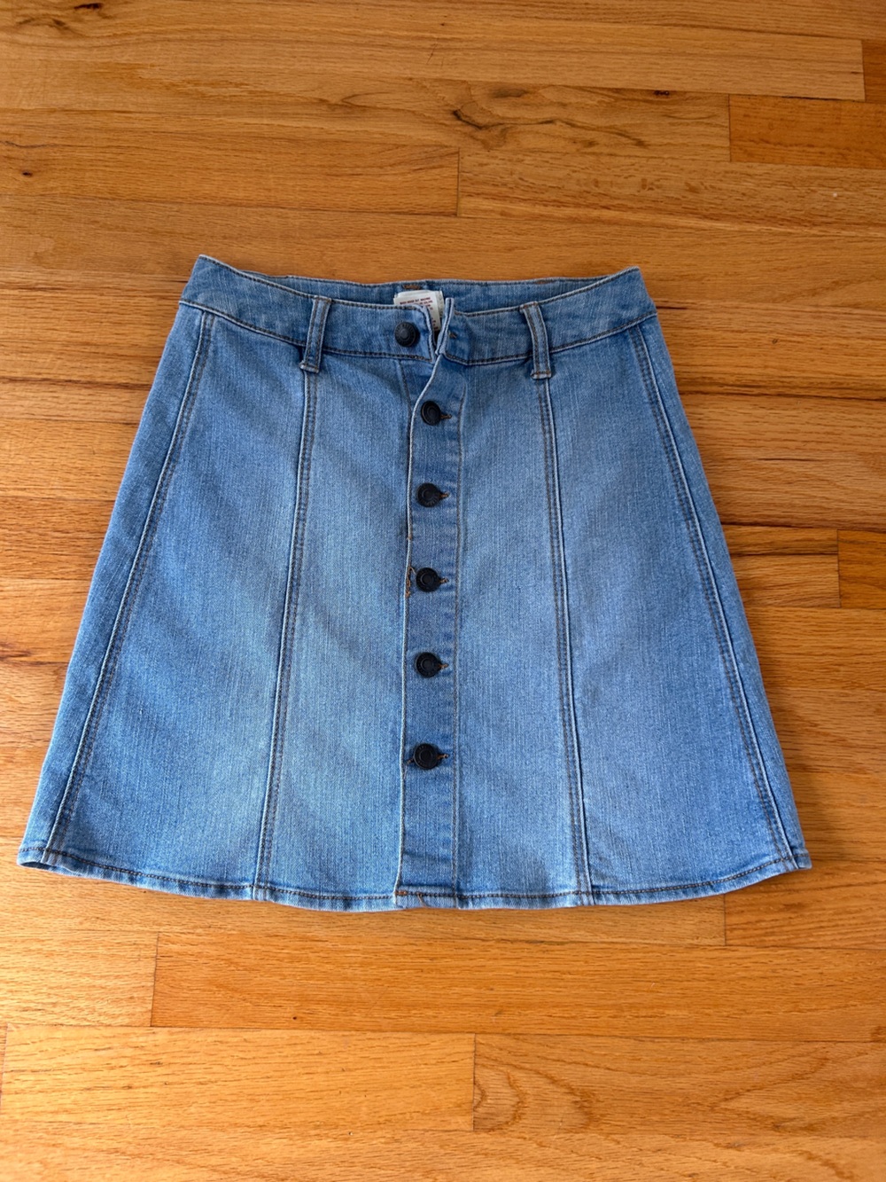 Classic Button-Front Denim Skirt - Blue
